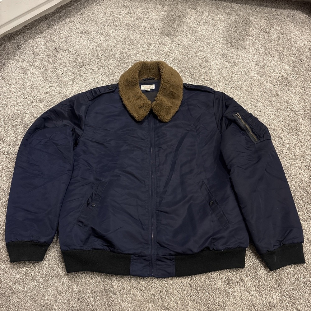 Wallace & Barnes Mens Bomber Jacket Size XL Blue Sherpa Collar Flight Military